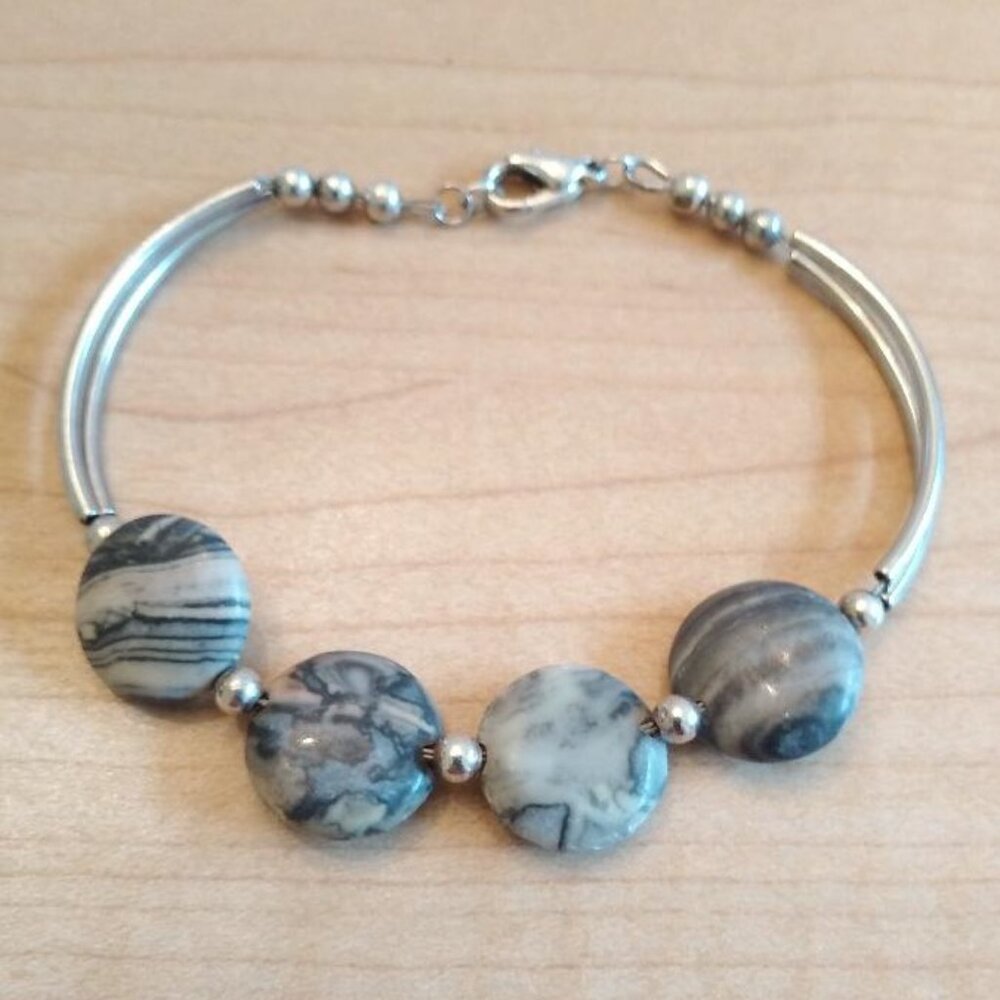 Silver Tone and Semi Precious Stones Bracelet